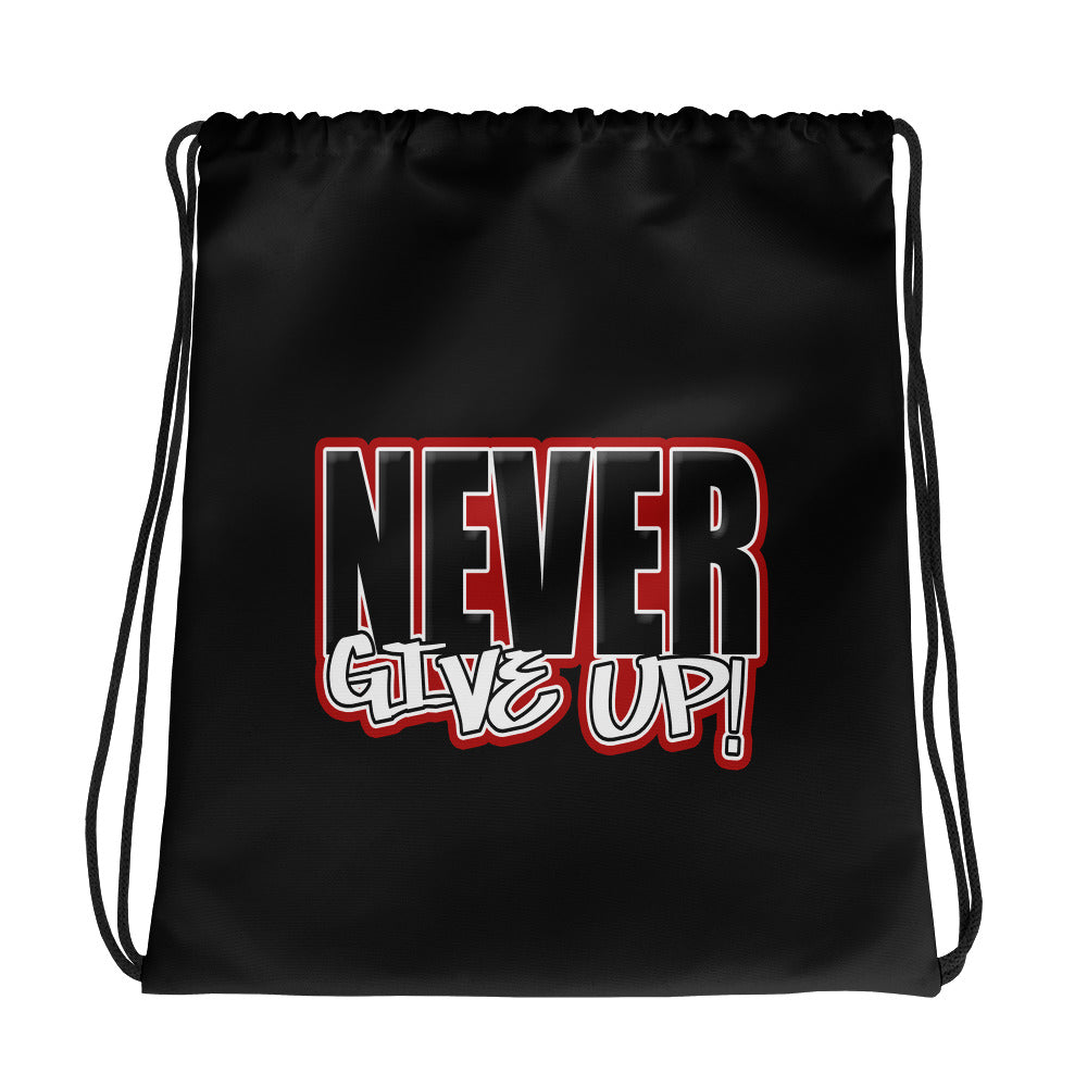 Never Give Up Drawstring bag